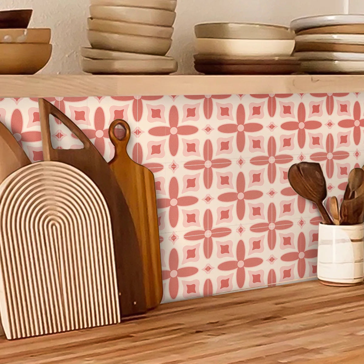 Retro Pink Tile Peel & Stick Decals (Set of 10)