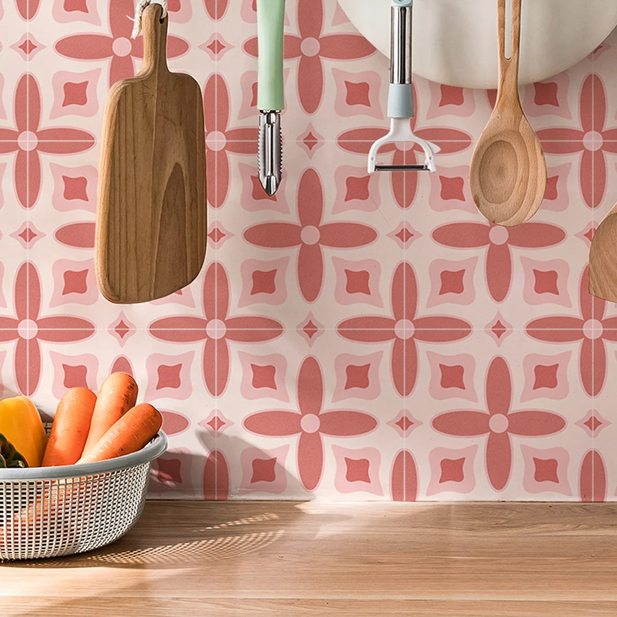 Retro Pink Tile Peel & Stick Decals (Set of 10)