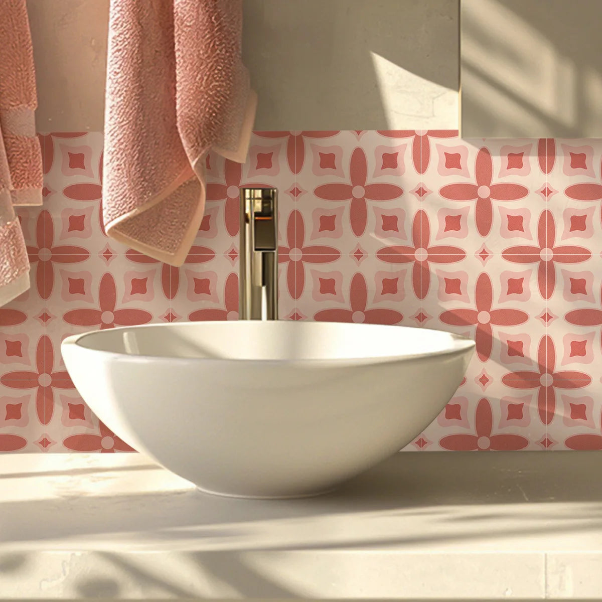 Retro Pink Tile Peel & Stick Decals (Set of 10)