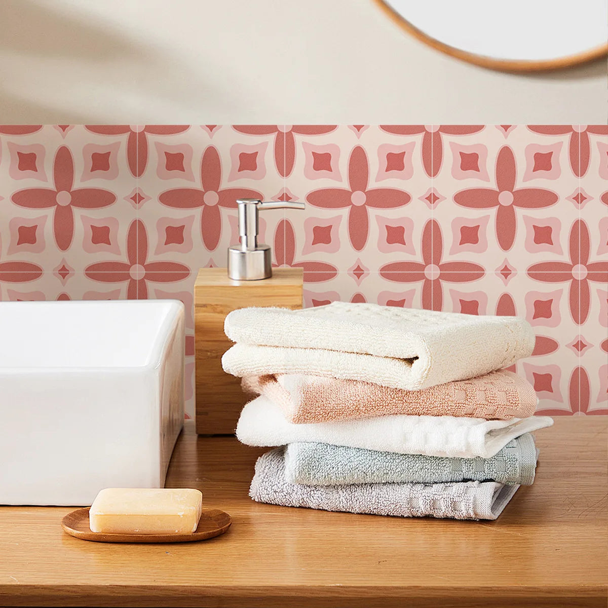 Retro Pink Tile Peel & Stick Decals (Set of 10)