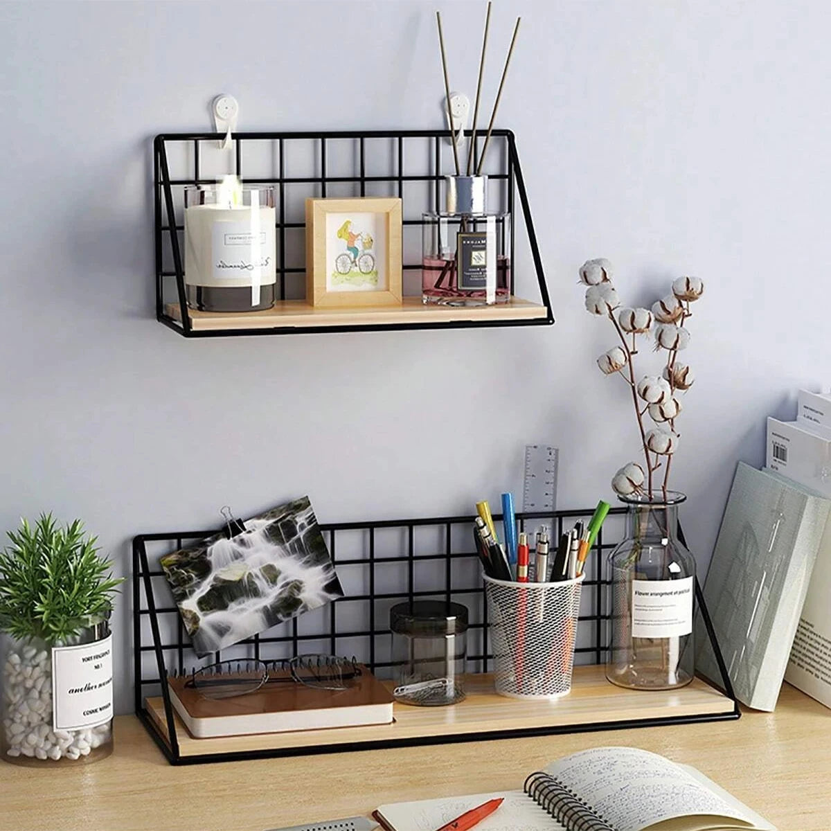 Renter-Friendly Floating Shelf with Wood & Metal Accents