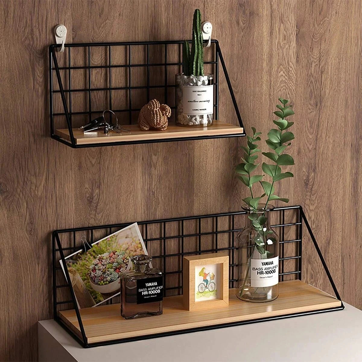 Renter-Friendly Floating Shelf with Wood & Metal Accents