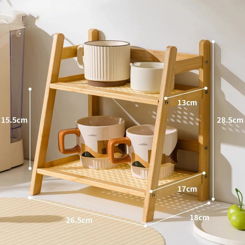 Bamboo Countertop Shelf - Dual Tiered Organizer