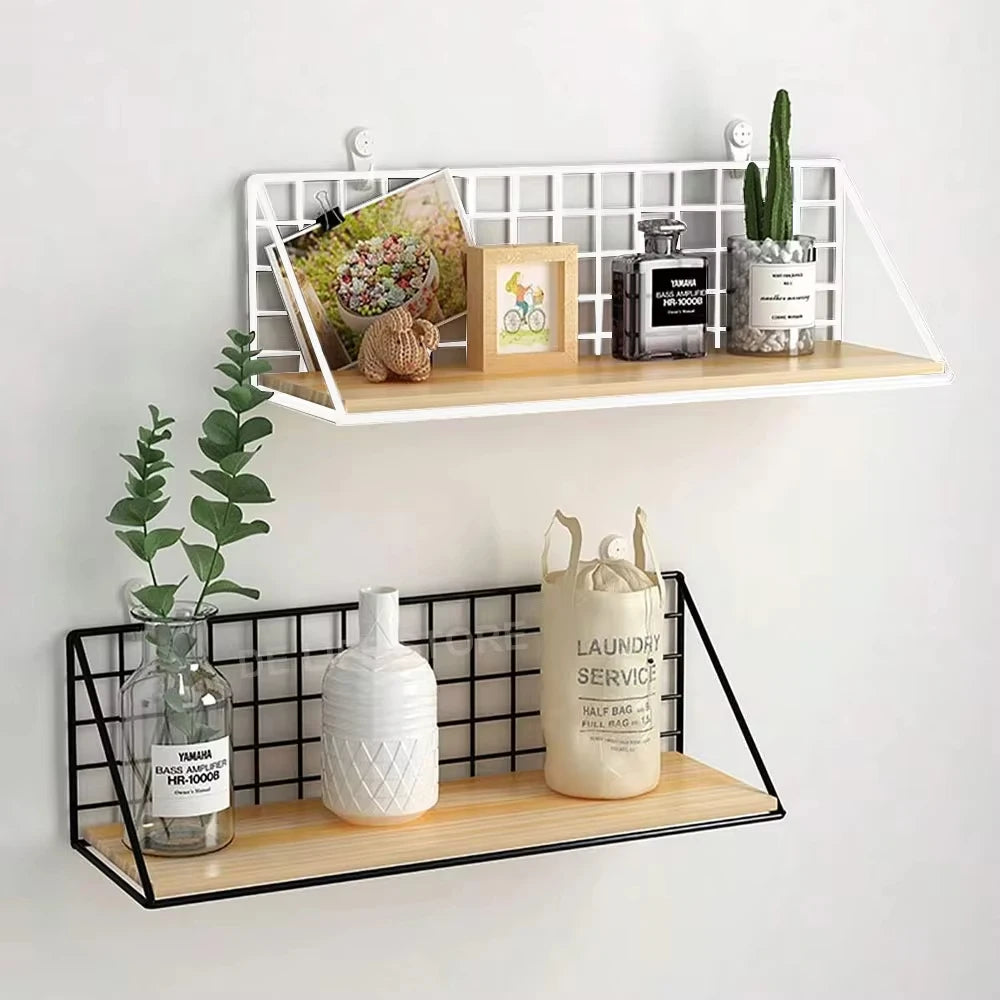 Renter-Friendly Floating Shelf with Wood & Metal Accents