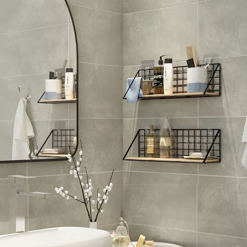 Renter-Friendly Floating Shelf with Wood & Metal Accents