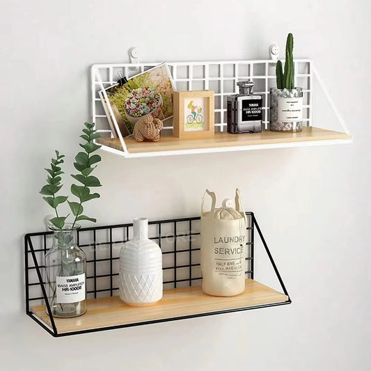 Renter-Friendly Floating Shelf with Wood & Metal Accents