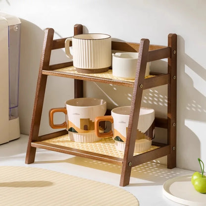 Bamboo Countertop Shelf - Dual Tiered Organizer